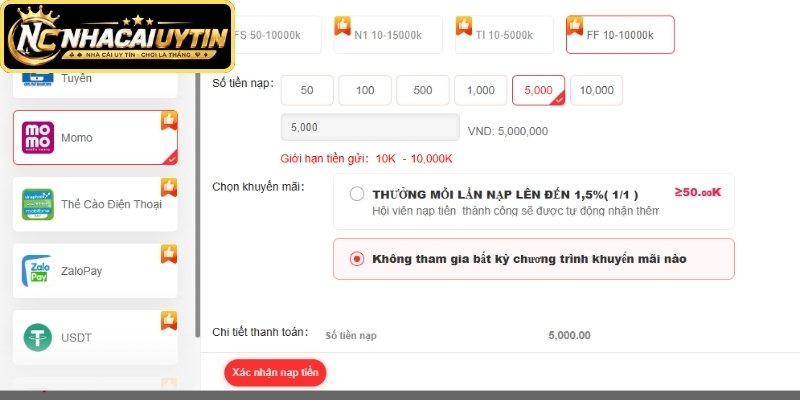 Thao tác gửi vốn bằng ví điện tử Momo
