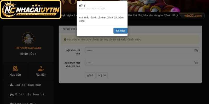 Tạo mật khẩu bảo mật giao dịch