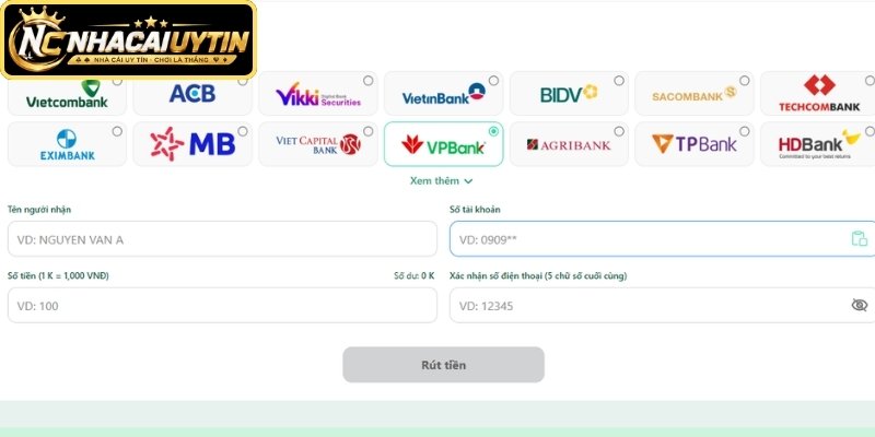 Thực hiện thao tác cập nhật thẻ ngân hàng